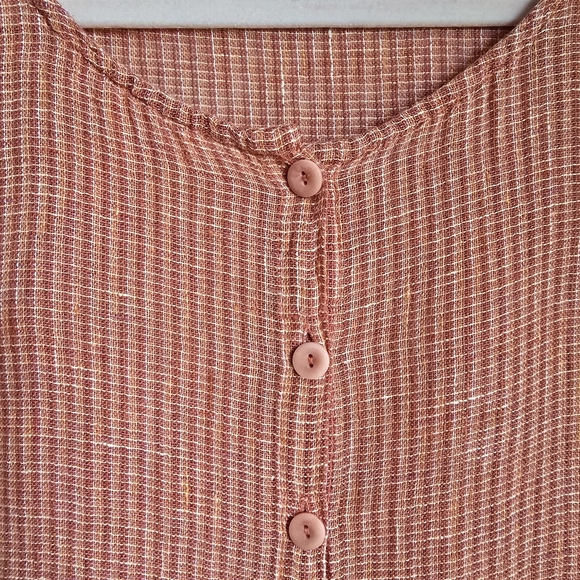 FLAX, Coral Textured Linen Button Front Cardigan Topper Shirt, Size Medium - Picture 6 of 9